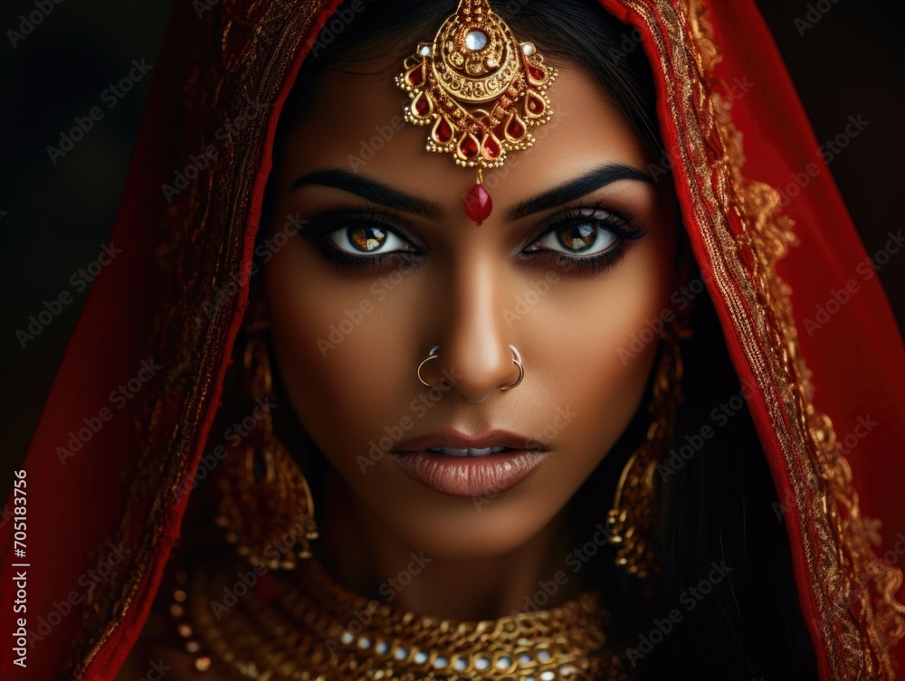 Stunning Indian bride face, red saree Stunning Indian bride face, red saree