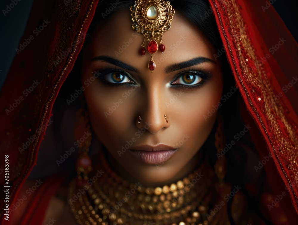 Stunning Indian bride face,  red saree