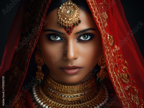 Stunning Indian bride face, red saree