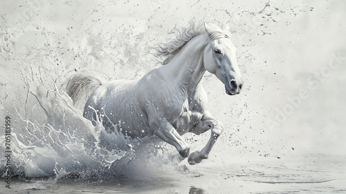  Milk splashes onto a milky white poster of a full-length horse with lots of detail. Nice background.