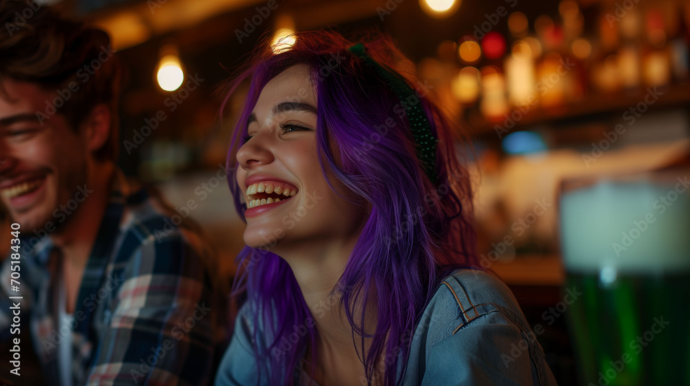 Joyful Young People Celebrating St. Patrick's Day at a Pub