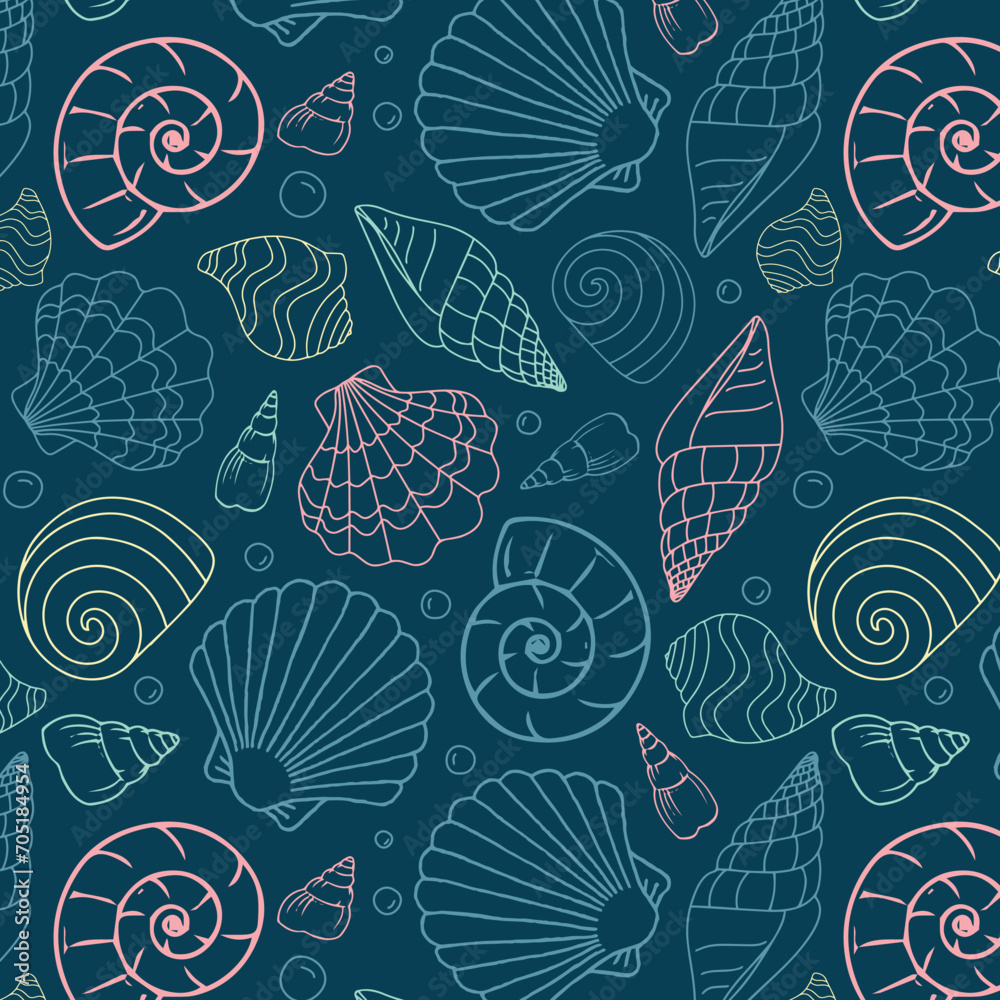 Hand-Drawn Sea Shells, Fossils, Starfish, Corals, Seaweeds, Waves Abstract Vector Seamless Pattern. Summer Beach Seaside Print. Ocean Fashion Textile Background. Seashore Elements Texture Hand-Drawn Sea Shells, Fossils, Starfish, Corals, Seaweeds, Waves Abstract Vector Seamless Pattern. Summer Beach Seaside Print. Ocean Fashion Textile Background. Seashore Elements Texture