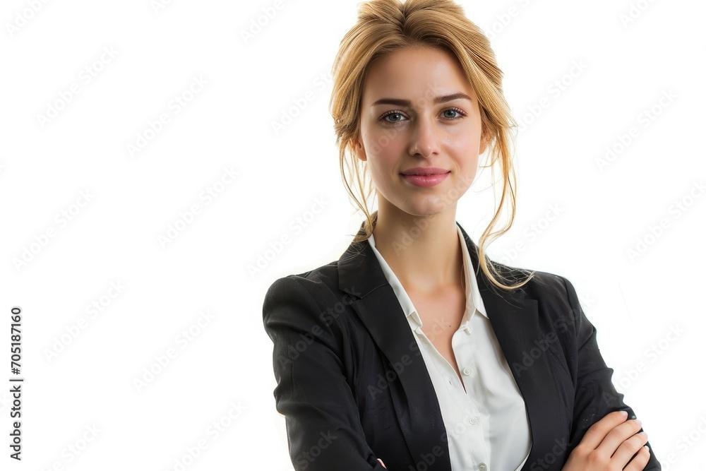Blonde businesswoman in a suit, confident expression, white background Blonde businesswoman in a suit, confident expression, white background