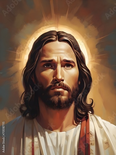 Jesus Christ portrait art. Illustration. Generative AI