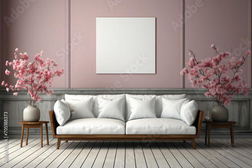 Step into a realm of design possibilities. Envision a simple living room mockup featuring an empty frame  ready to host your creative expressions against the backdrop of understated elegance.