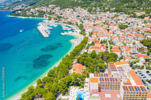 Aerial view of town of Baska Voda, Makarska riviera, Dalmatia, Croatia photo