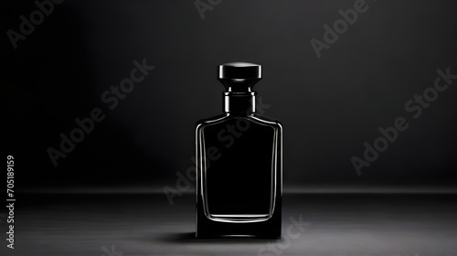 International Fragrance Day March 21. Closeup men's luxury designed Black Perfume isolated on black background with copy space. Product Photography concept. Perfume bottle luxury design for logo