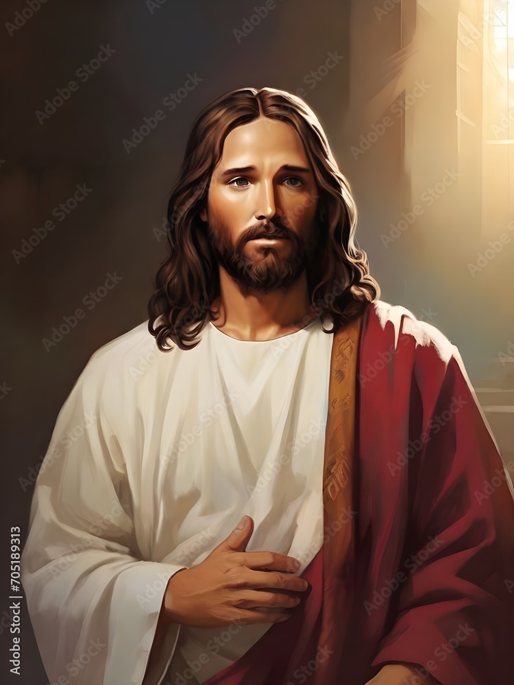 Jesus Christ portrait art. Illustration. Generative AI