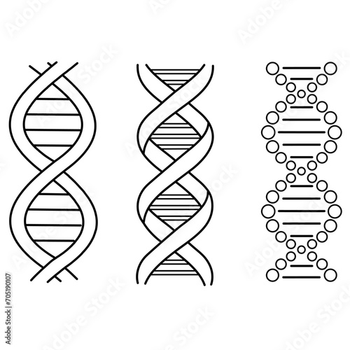Set of abstract DNA molecule outline icon isolated on white. Line vector illustration