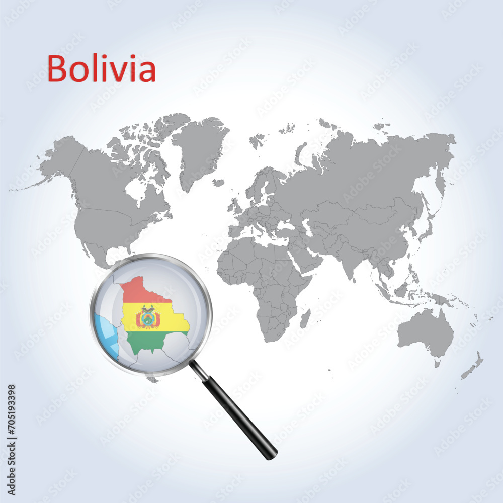 Magnified map Bolivia with the flag of Bolivia enlargement of maps, Vector Art Magnified map Bolivia with the flag of Bolivia enlargement of maps, Vector Art