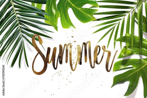 Golden Summer Magic  Dive into the sunlit vibes with our tropical poster  A palm leaf and golden handwriting capture the essence of summer. Transport your audience to a world of warmth and relaxation 