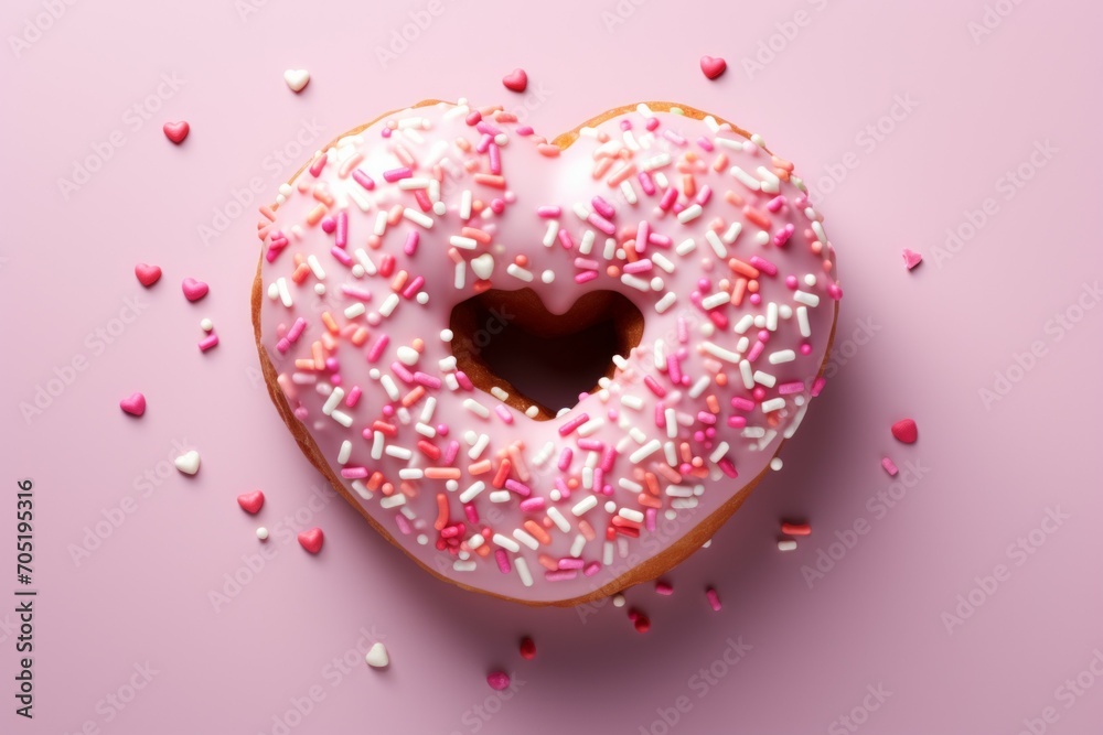 Donut in the shape of a heart. Background with selective focus and copy space Donut in the shape of a heart. Background with selective focus and copy space