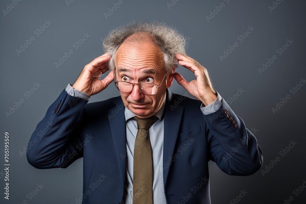 funny old man plays with his hands on his head while thinking funny old man plays with his hands on his head while thinking