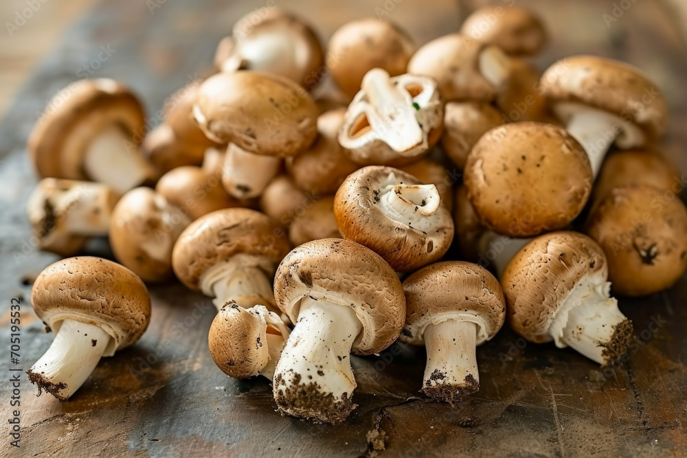 Meaty mushrooms. Background with selective focus and copy space