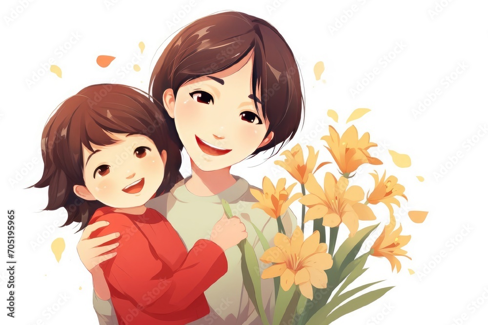 Illustration of mother with her child in white background. Concept of mothers day. Illustration of mother with her child in white background. Concept of mothers day.
