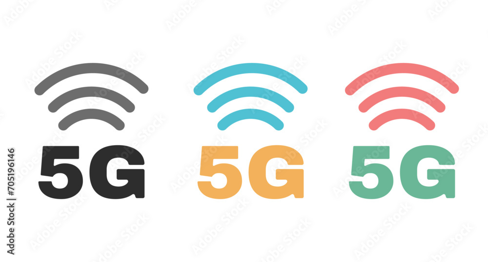 5G icon set. High speed wifi or wireless network logo. Mobile Internet technology symbol. Vector illustration. - obrazy, fototapety, plakaty 