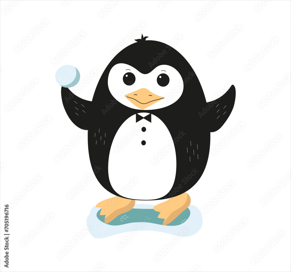 Obraz premium Cute little penguin. Vector flat cartoon illustration isolated on white. Character, Antarctic animal, Polar bird. World Penguin Day. Vector illustration on isolated background.