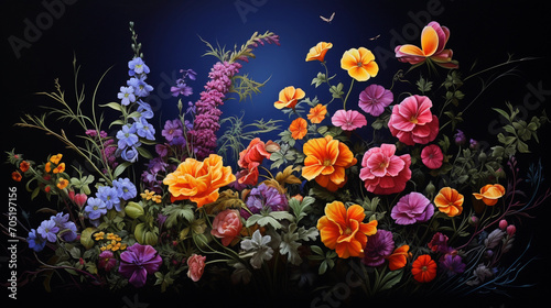 Beautiful and enchanting flowers in the magic natural wonderful forest