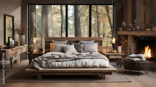 Modern rustic cozy bedroom interior design photo