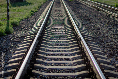 Railroad tracks and sleepers in the steppe