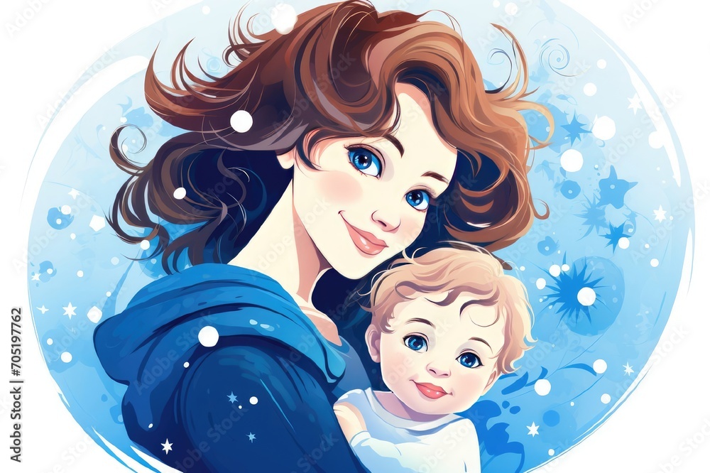 Illustration of mother with her child in white background. Concept of mothers day. Illustration of mother with her child in white background. Concept of mothers day.