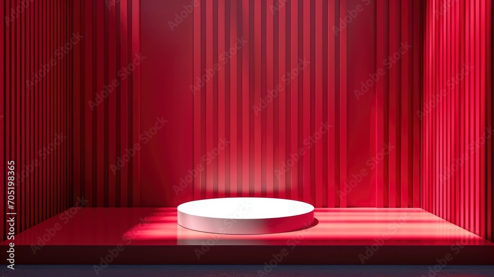 abstract red background with empty stage Cylinder podium display ...