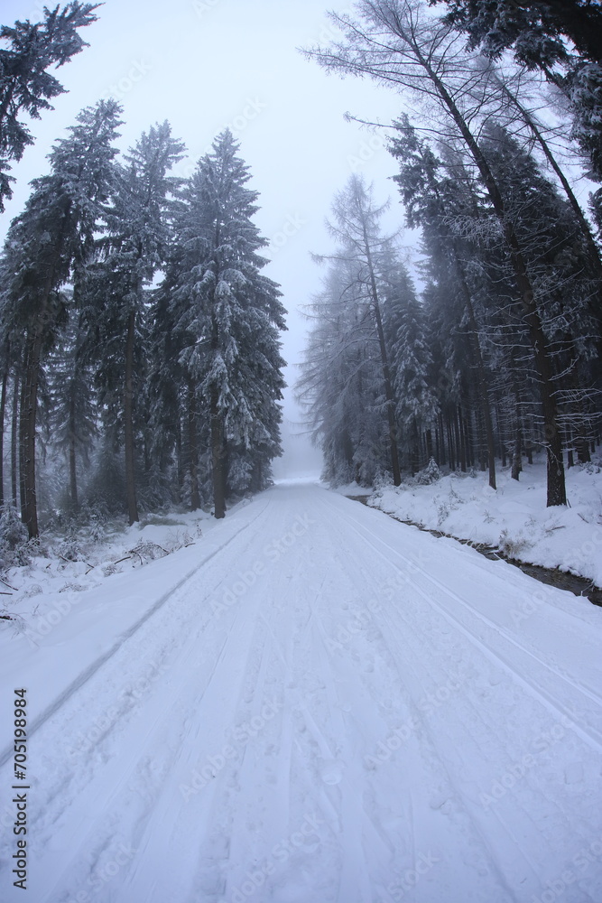 Wide angle winter shot in sudety mountains