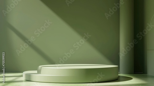 abstract green sage background with empty stage Cylinder podium display  showcase for product presentation