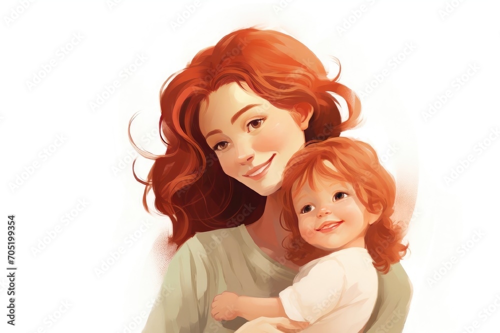 Illustration of mother with her child in white background. Concept of mothers day. Illustration of mother with her child in white background. Concept of mothers day.