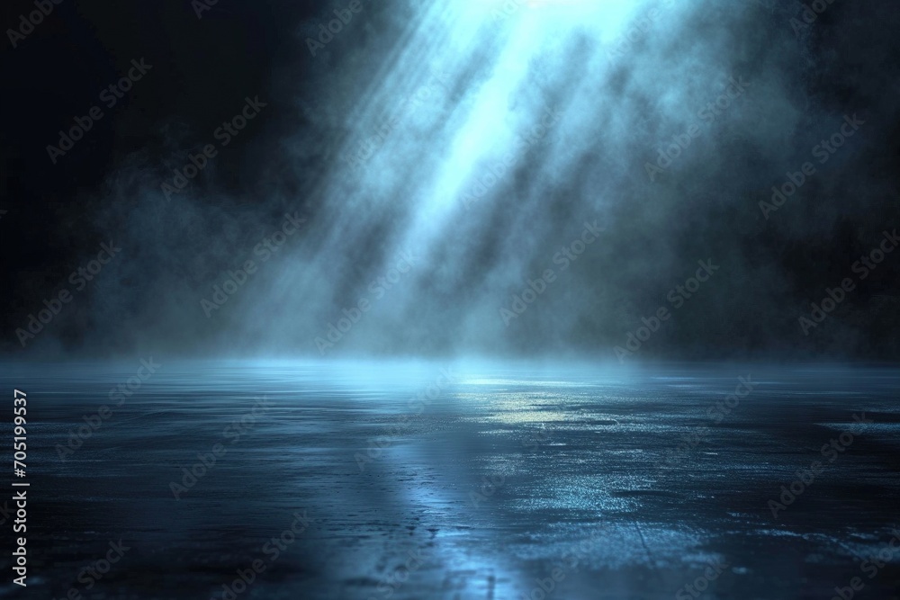 A haunting night view unfolds on wet asphalt, capturing city lights and a searchlight amidst swirling smoke. The abstract and cinematic depiction of this dark, smog-filled street creates a misty and e A haunting night view unfolds on wet asphalt, capturing city lights and a searchlight amidst swirling smoke. The abstract and cinematic depiction of this dark, smog-filled street creates a misty and e