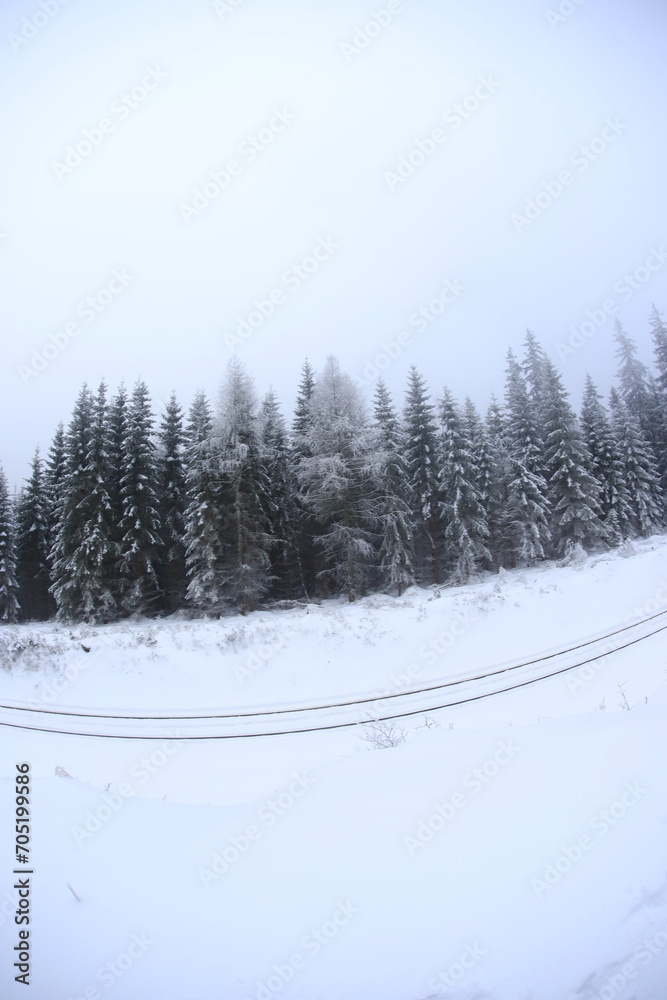 Fototapeta premium Snowy road in Sudety mountains, Poland