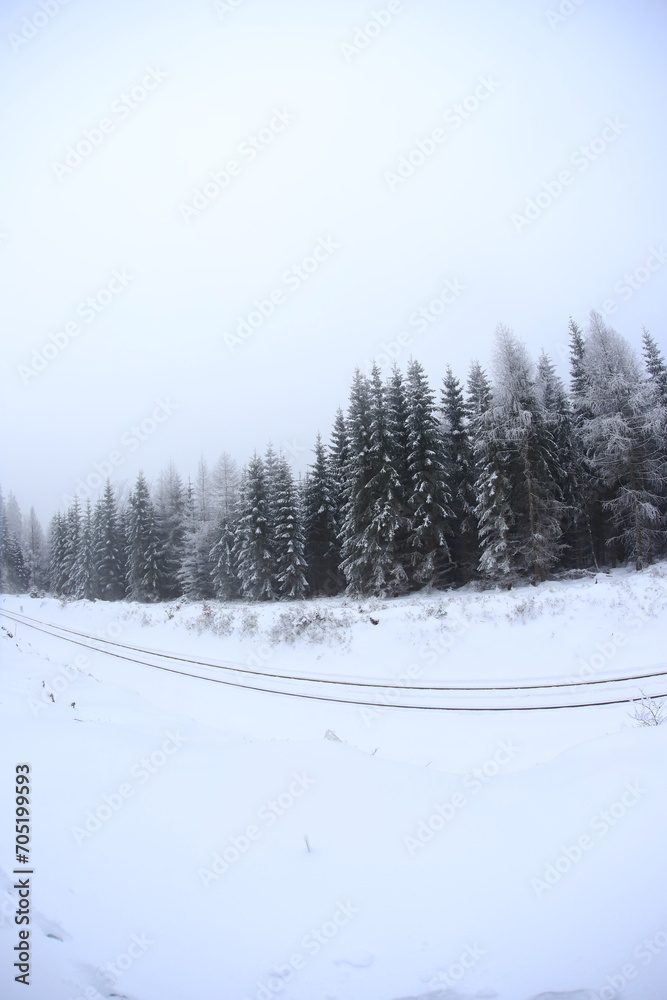 Snowy road in Sudety mountains, Poland