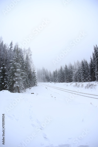 Snowy road in Sudety mountains, Poland