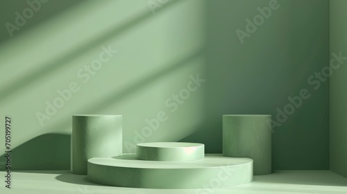 abstract green sage background with empty stage Cylinder podium display  showcase for product presentation