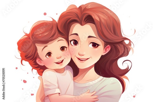 Illustration of mother with her child in white background. Concept of mothers day.