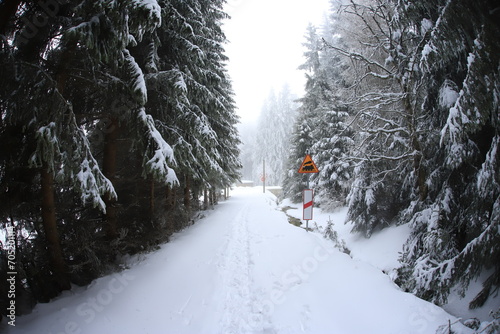 Winter landscape of Sudety mountains, Poland