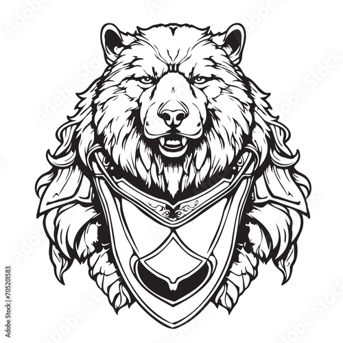 Illustration coat of arms with bear head. Tattoo design element. Heraldry and logo concept art.