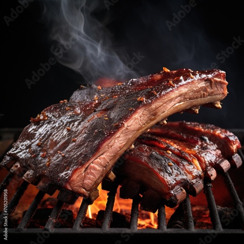 A delicious rack of barbecued pork ribs photo