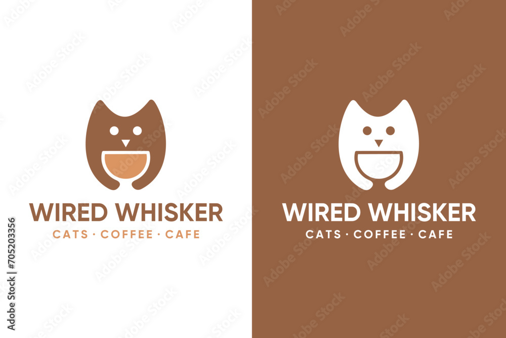 cat coffee logo design