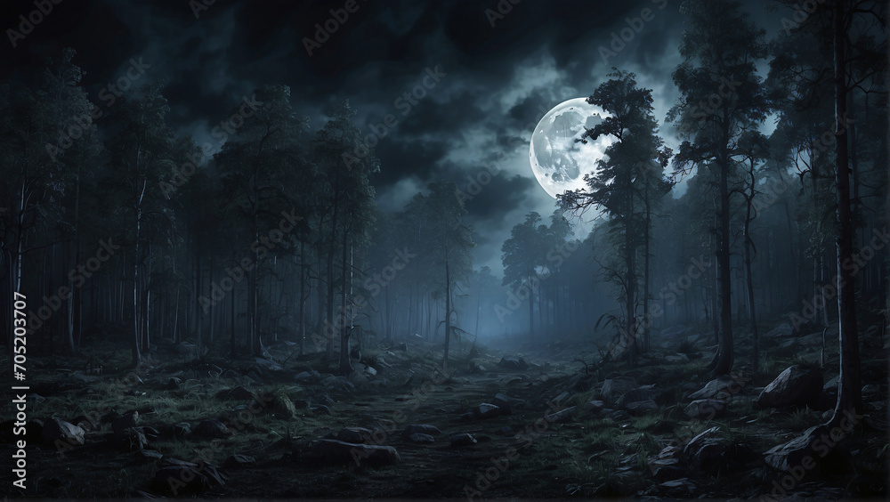 Fototapeta premium night forest with full moon