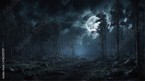 night forest with full moon © Malini