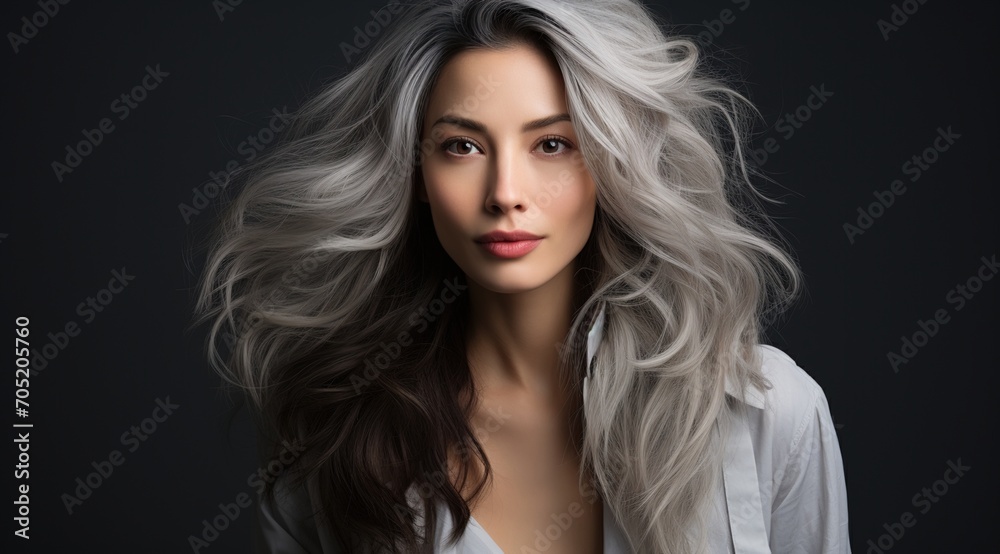 Fashion model with half black and half white hair Fashion model with half black and half white hair