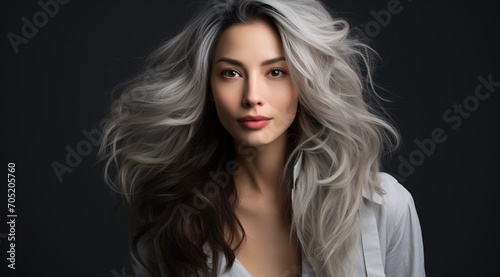 Fashion model with half black and half white hair