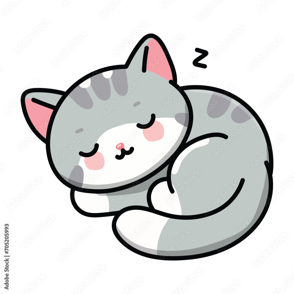 Naklejka premium Hand drawn doodle of a sleeping kitten on a white background.