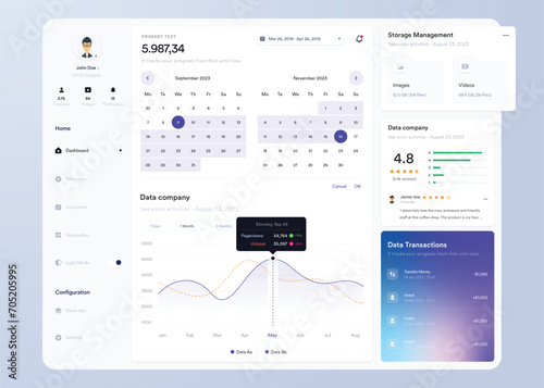 UI UX Infographic dashboard. UI design with graphs, charts and diagrams. Web interface template