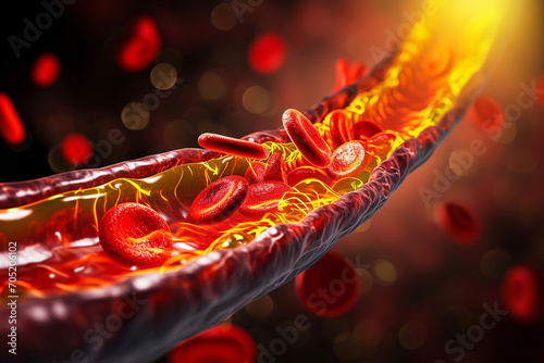 Fat and cholesterol in human blood vein cell create with AI Generative photo