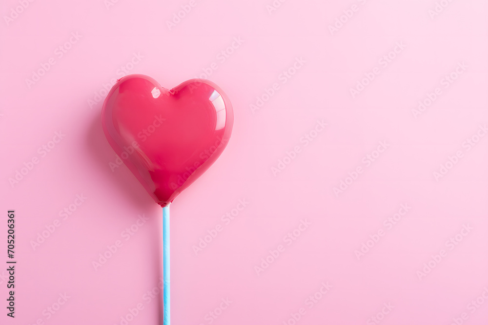 lollipop in the shape of a heart on a pink background, valentine blues, product photoshoot 