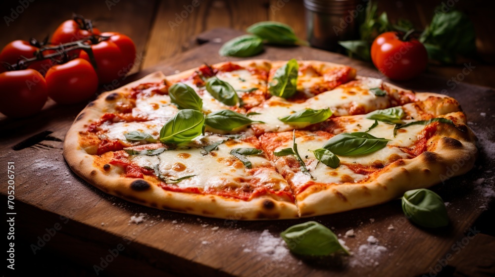 delicious and appetizing fresh pizza with lots of mozzarella cheese