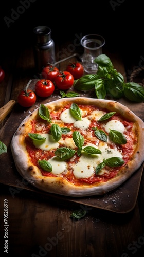delicious and appetizing fresh pizza with lots of mozzarella cheese