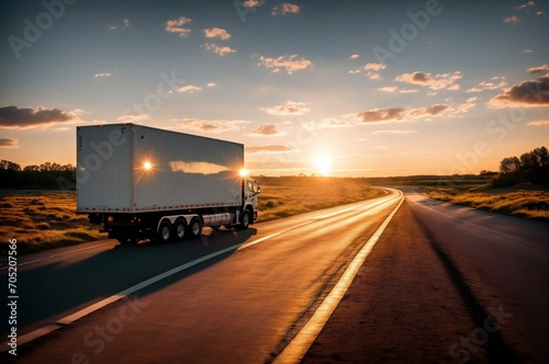 Truck driving on the road at sunset. Concept of logistics and transportation © Евгений Порохин